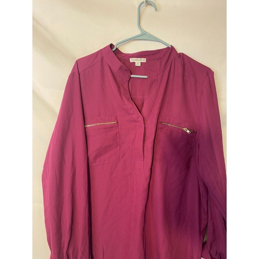 Ophelia Roe Purple Vneck Shirt‎ Blouse Top Shirt Flowy Womens XL Zippers Office